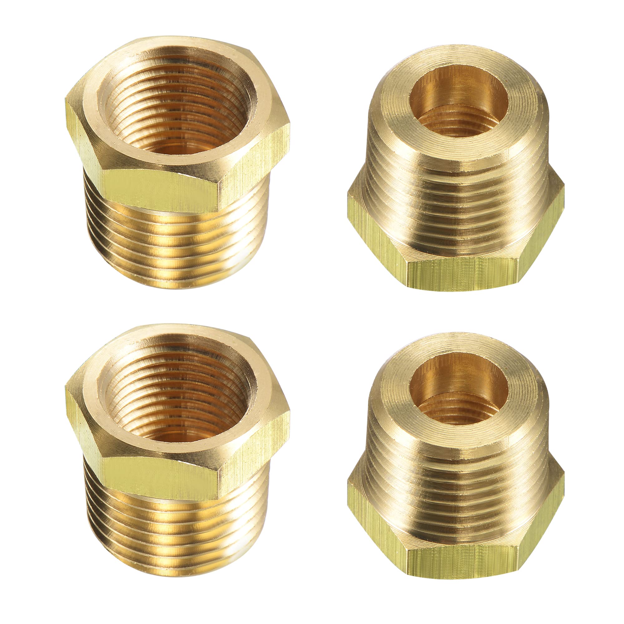sourcing map Brass Pipe Fitting Reducer Adapter 1/2NPT Male x 3/8NPT Female for Water Oil Air Pressure Gauge Temp Sensor, Pack of 4
