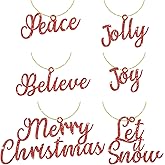 30 Pieces Christmas Word Sign Red Xmas Ornaments Glitter Hanging Ornaments, 5 Styles of Christmas Decorations for Window Tree Wall Home Decor