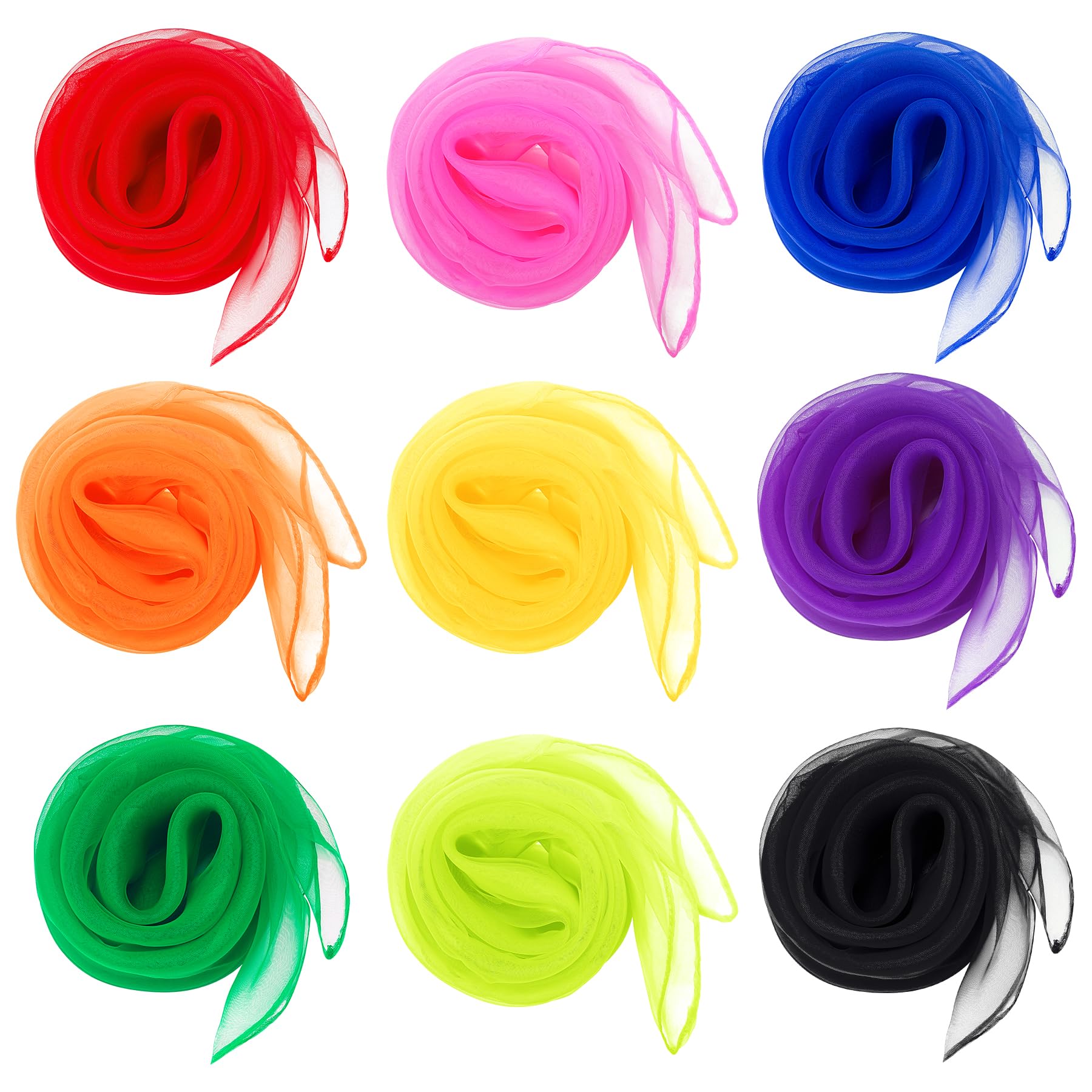 Photo 1 of Fengek 9 Pcs Chiffon Scarf, 27.6 Inch Square Solid Color Bandana Handkerchief Ribbon Scarves for Women Girls Multicolor 2