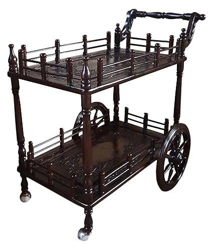 Tayyaba Enterprises Handcrafted Wooden Service Trolley/Dining Service Trolley/Kitchen Tools Storage Serving Trolley Standard Brown