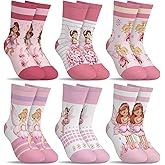 hometrixx 6 Pairs Kids Girls Socks Funny Cartoon Pink Fairy Flower Butterfly White Breathable Crew Sock aged for 1-7 Years