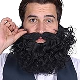 Honcloud Men's 8 Inches Curly Black Realistic & Fluffy Fake Beard For Wizard Costume Party and Halloween(Black)
