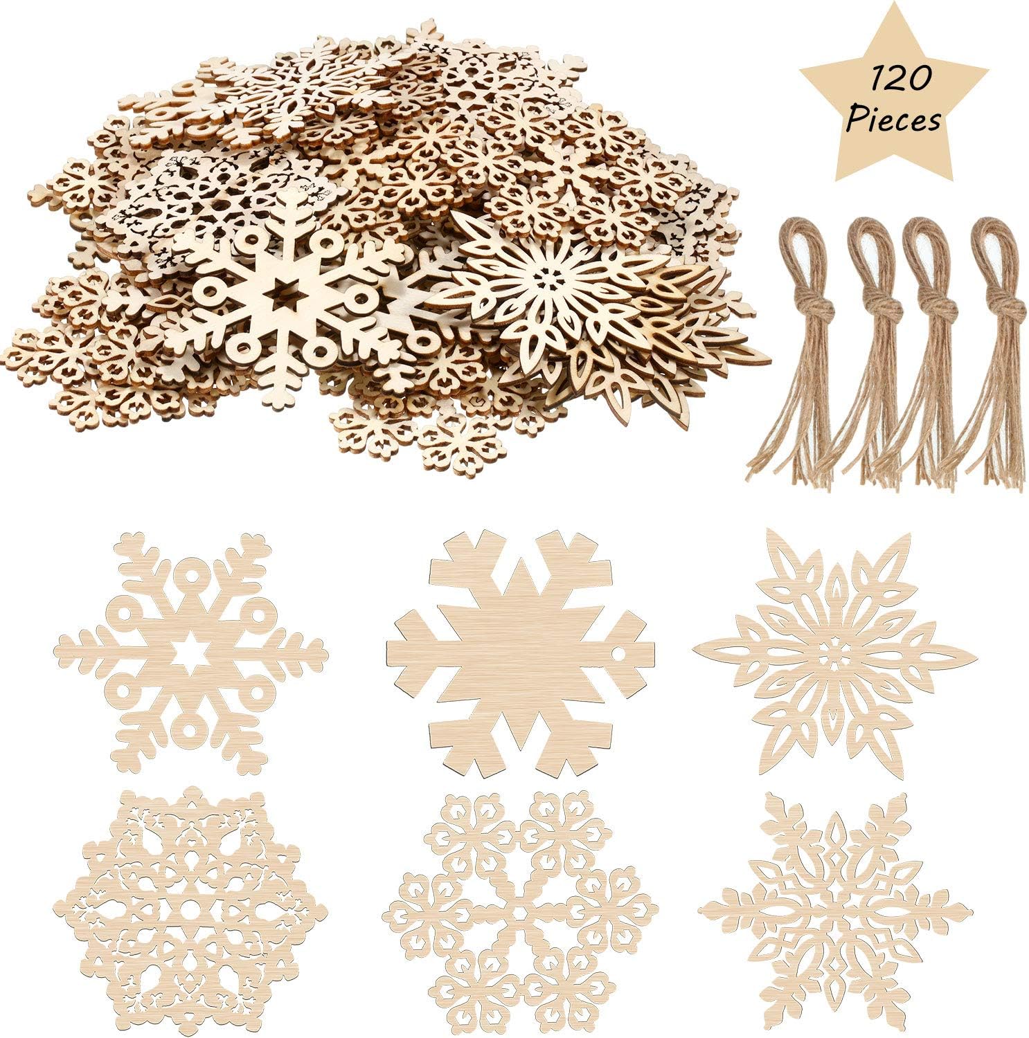 Tatuo 120 Pieces Unfinished Wooden Ornaments Christmas Wood