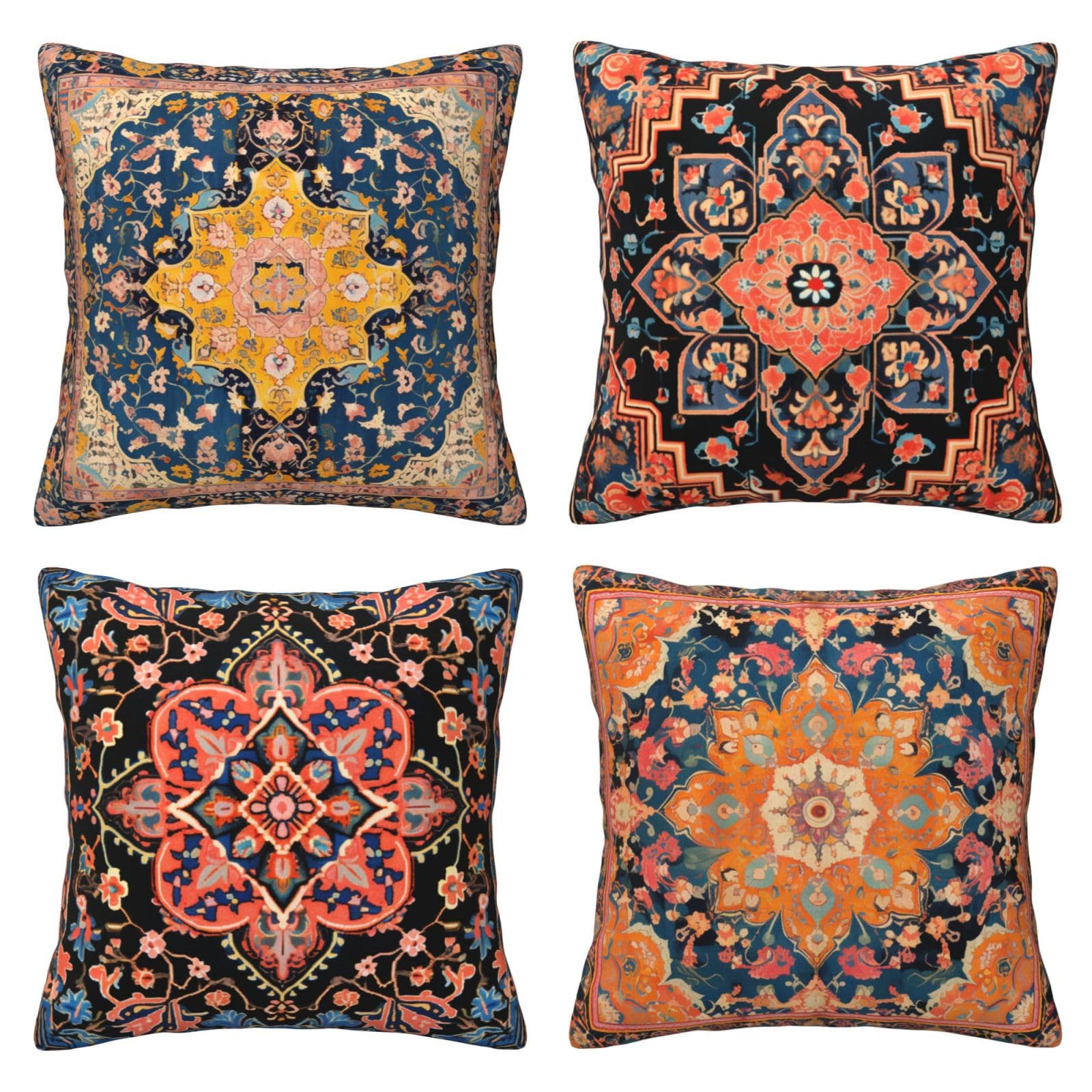 HOSTECCO Ethnic Cushion Covers 45x45 cm Set of 4 Boho Carpet Pillow Cases Tribal Farmhouse Decorative Pillow Covers for Sofa Couch Office — image 1