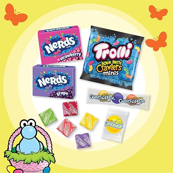 NERDS CLASSIC FUN EASTER VARIETY BAG, TROLLI, NOW AND LATER, LEMONHEAD, GOBSTOPPER, AND NERDS ORIGINAL, 45.4 OZ, 175 COUNT
