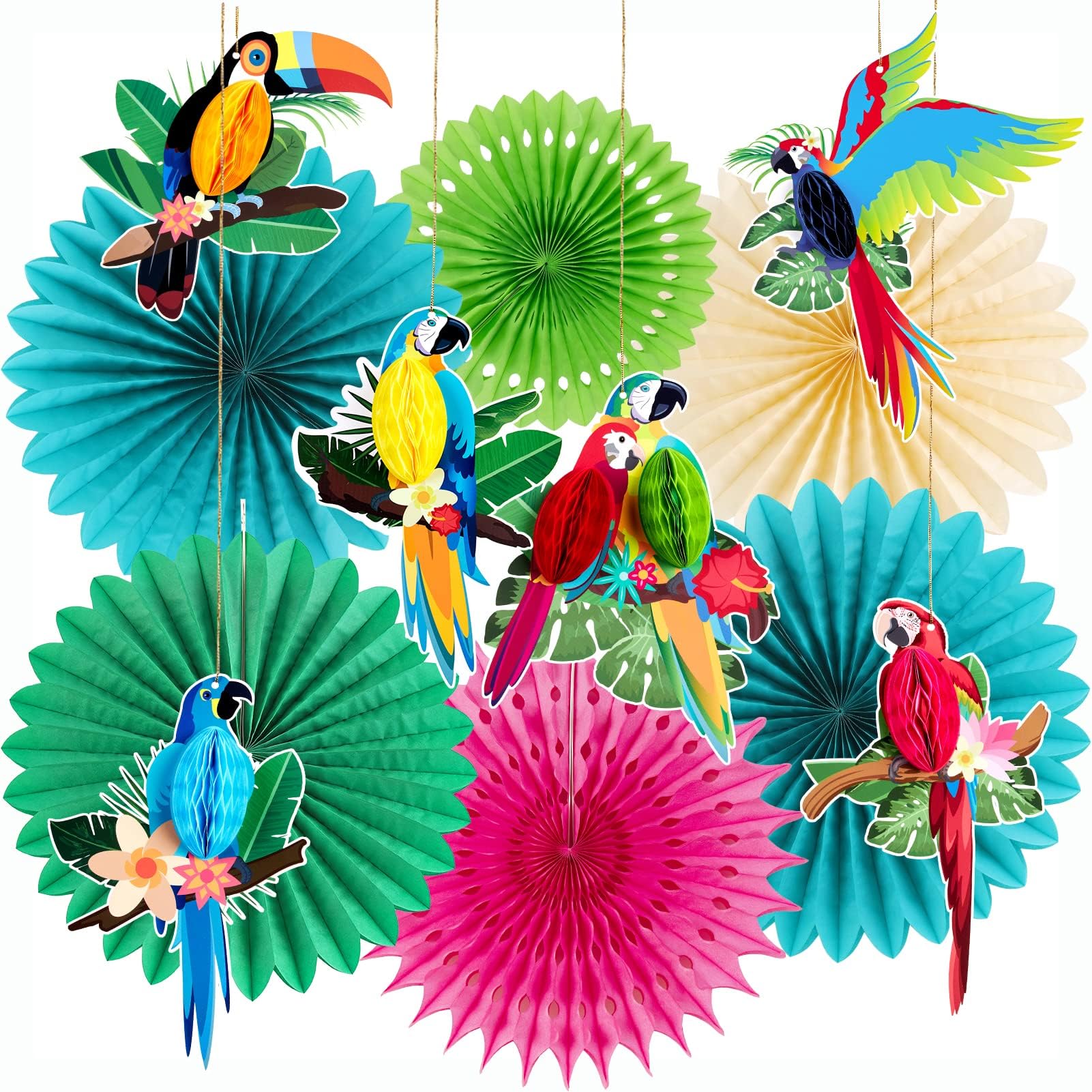 Easy Joy Tropical Parrot Party Decorations Jungle Theme Tropical Bird Honeycomb Paper Fans Pom Poms Summer Jungle Hawaiian Luau Tiki Party Supplies — image 1