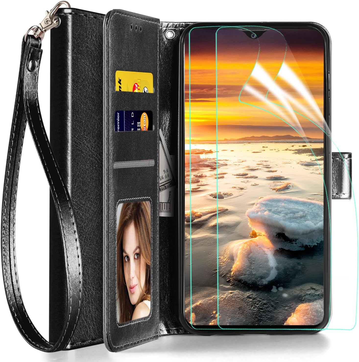 Axiay Samsung Galaxy A10e case Galaxy A20e Wallet Case,Leather Phone case with ID Credit Card Slot Holder Flip Cover Stand Magnetic Closure Shockproof Protective Flip Case,Black