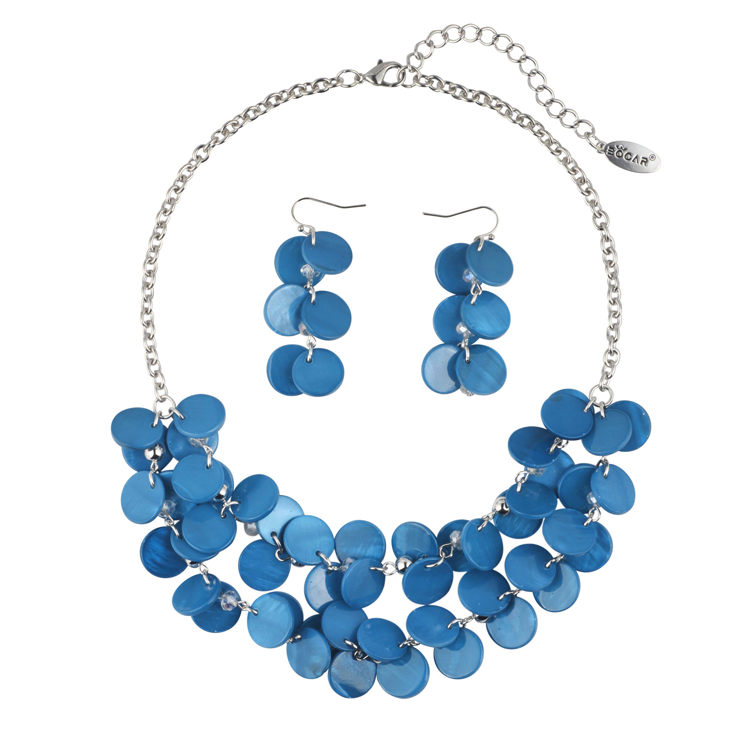 Bocar 2 Layer Statement Choker Shell Necklace and Earring Set for Women Gift(NK-10248-Cendre Blue)