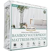 Full Size | Waterproof Mattress Protector | Hypoallergenic, Cooling Mattress Pad Cover, Fitted Sheet Style up to 18" Deep | 100% Viscose from Bamboo | by Rest Line Premium Bedding