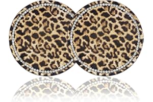 FLYEEGO Leopard Print Bling Rhinestone Anti Slip Coasters - 2.75" Insert Suitable for Most Cars - 2PCS