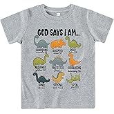 Sineeko Christian Shirt for Boys God Says I Am Toddler Kids Bible Verse Jesus T-Shirt Dino Trucks Graphic Tops 2-7T