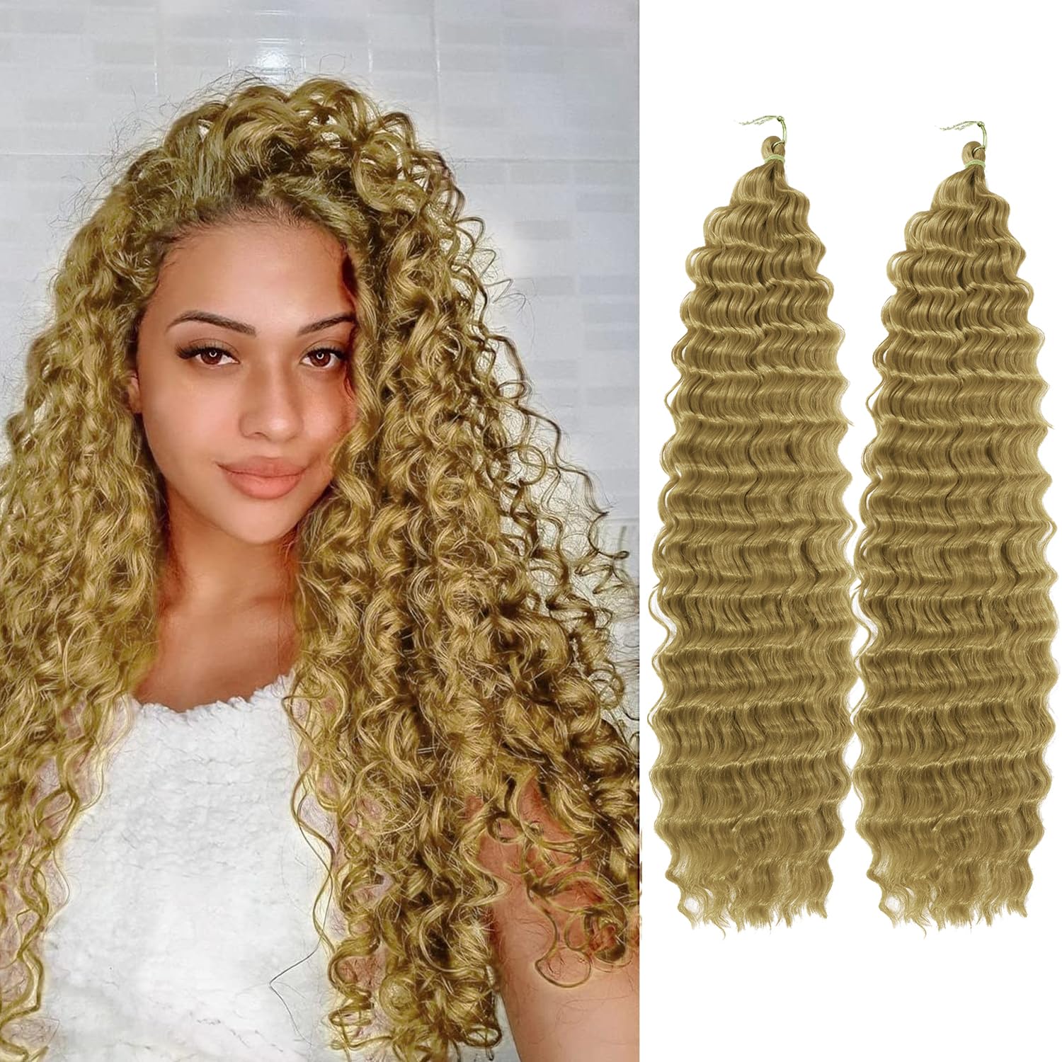 Ocean Wave Crochet Hair 24 Inch 2 Packs Deep Wave Curly Braiding Hair Extensions Synthetic Curly Crochet Hair For Black Women