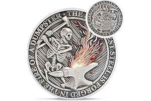 IELCJJ Skull Dumpster Fire Challenge Coin - The Strongest Steel is Forged Dumpster Fire Coin - Funny Desk Accessories for Work - Hilarious Coworker Go Away Token - Inspirational Gifts for Men Women Teacher