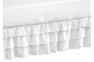 Sweet Jojo Designs White Shabby Chic Boy, Girl, Unisex/Gender Neutral Baby 3 Tier Crib Skirt - Bed Dust Ruffle Layered Tiered Bedskirt Ruffled for Nursery - Solid Color Elegant Ruched Classic