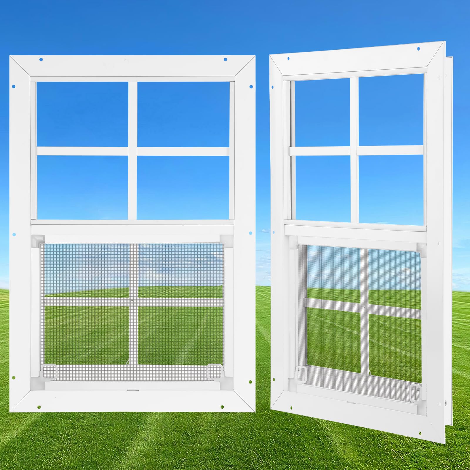 Photo 1 of 14”×21” Shed Window 2 Pack, Flush Mount Window with Clear Tempered Glass, Household Metal Sliding Window, Small Window for Shed Replacement Barn Garage Basement Greenhouse Poultry Pet Cabin Treehouse