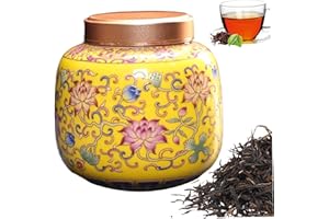 Tea Container with Airtight Alloy Lid, Vintage Chinese Style Ceramic Jar, Exquisite Storage Jars for Kitchen Spice Tea Coffee