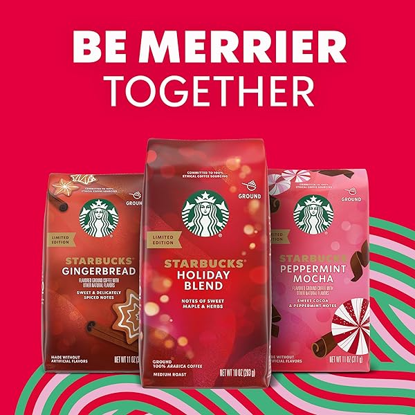 STARBUCKS GROUND COFFEE, PEPPERMINT MOCHA NATURALLY FLAVORED COFFEE, 100% ARABICA, LIMITED EDITION HOLIDAY COFFEE, 1 BAG (11 OZ)