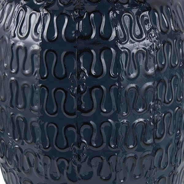 DECO 79 METAL DECORATIVE VASE DIMENSIONAL TEXTURED CENTERPIECE VASE WITH WAVY PATTERN, FLOWER VASE FOR HOME DECORATION 9″ X 9″ X 24″, DARK BLUE