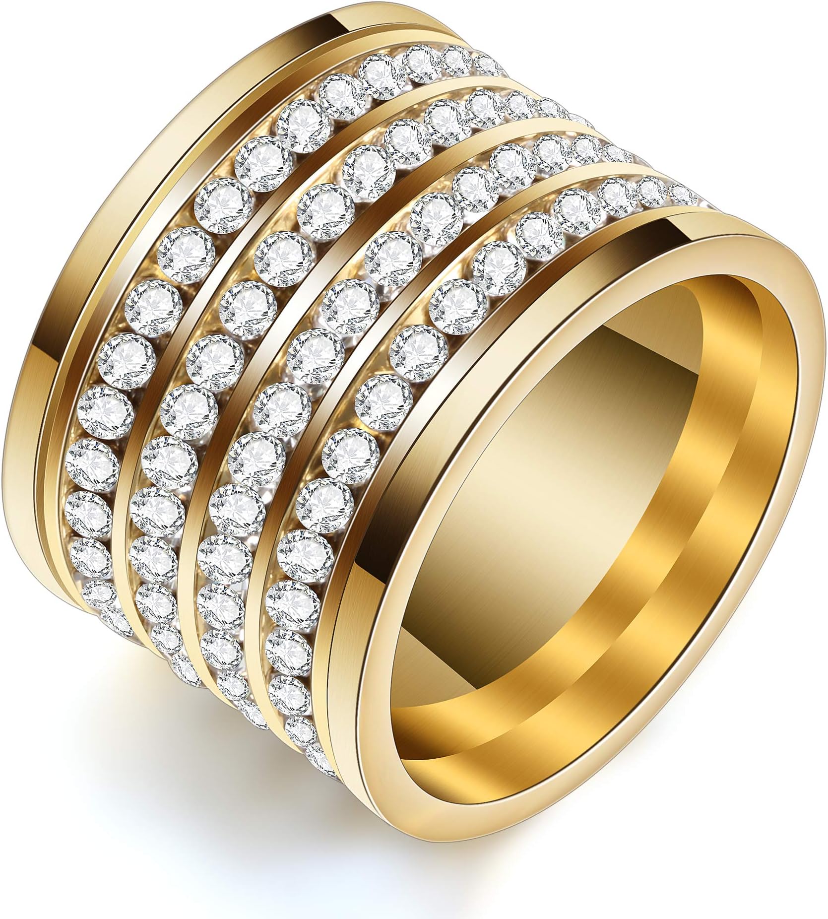 Tuji Stunning White 4 Rows Round Cubic Zirconia CZ Wedding Stackable Eternity Band Ring