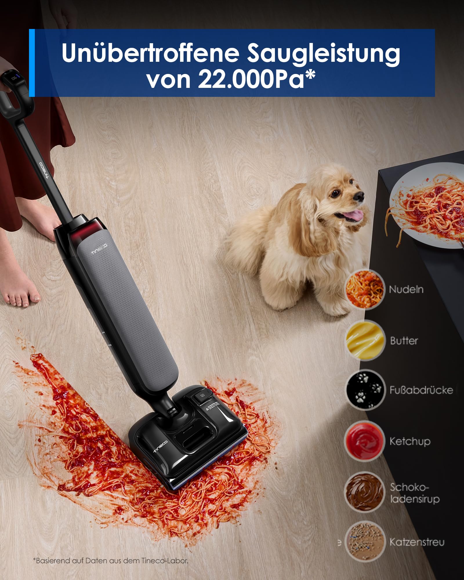 Tineco Floor One S7 Artist Nass Trockensauger, 22kPa Nasssauger, DualBlock Anti-Tangle-Design, 85°C Flashdry, 50 Min Laufzeit, Beidseitige Reinigung, 180° Lay-Flat Staubsauger für Hartböden Tierhaare 2