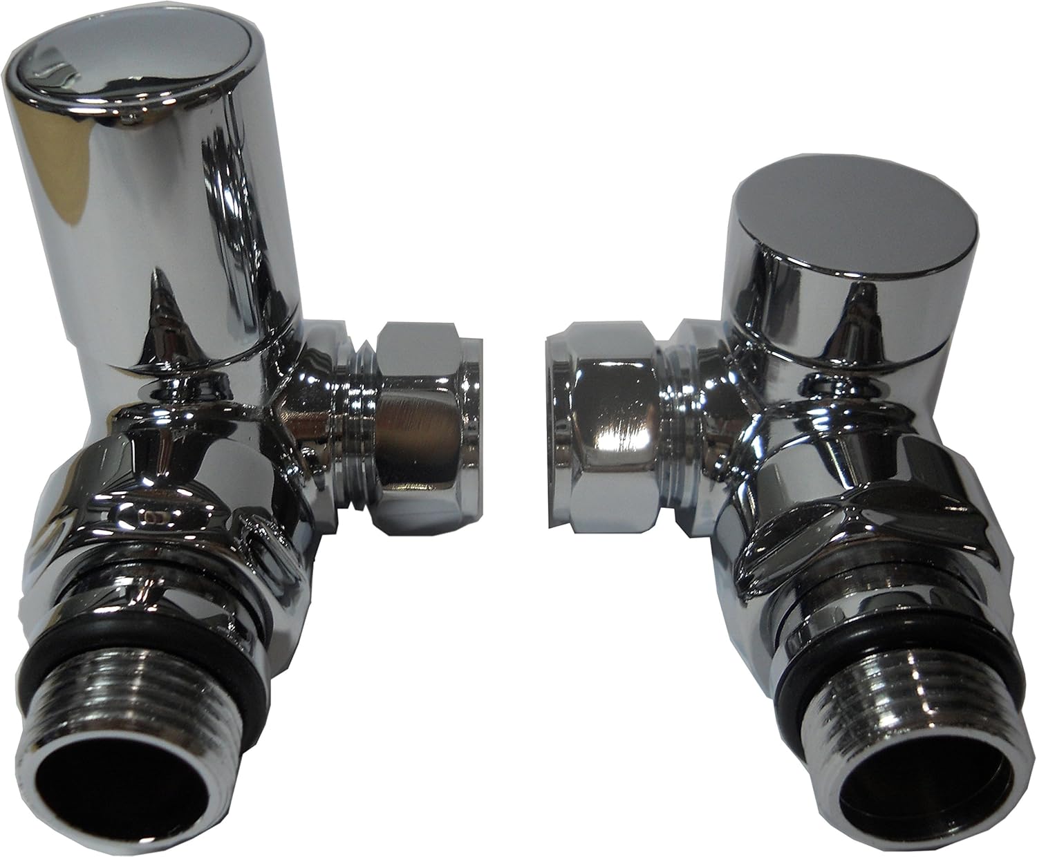 Pair Chrome Radiator Towel Rail Valves Angled Corner 15mm Compression