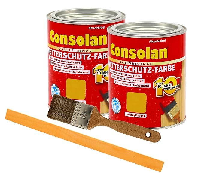 Consolan Wetterschutzfarbe deckend Holzschutzfarbe Holzfarbe bis zu 10 Jahre wetterbeständig für Holz und Zink Außen inkl. Pi