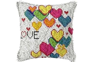 ZFFLYH Latch Hook Kits for Adults DIY Throw Pillow Cover, DIY Crochet Yarn Kits Needlework Crafts Arts with Printed Canvas Home Decor Festival Gift 17X17inch,Love c