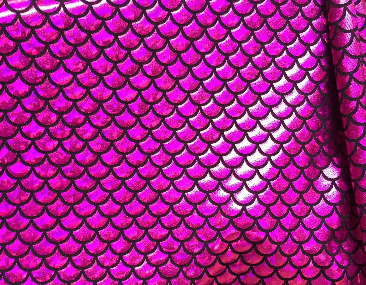 Mermaid Scale Print Fabric Fish Tale Scales Foil - 2 Way Stretch Material Lycra Spandex - Bikini, Costume, Dress, Decor - 145CM Wide (2 METRES, Pink & Black)
