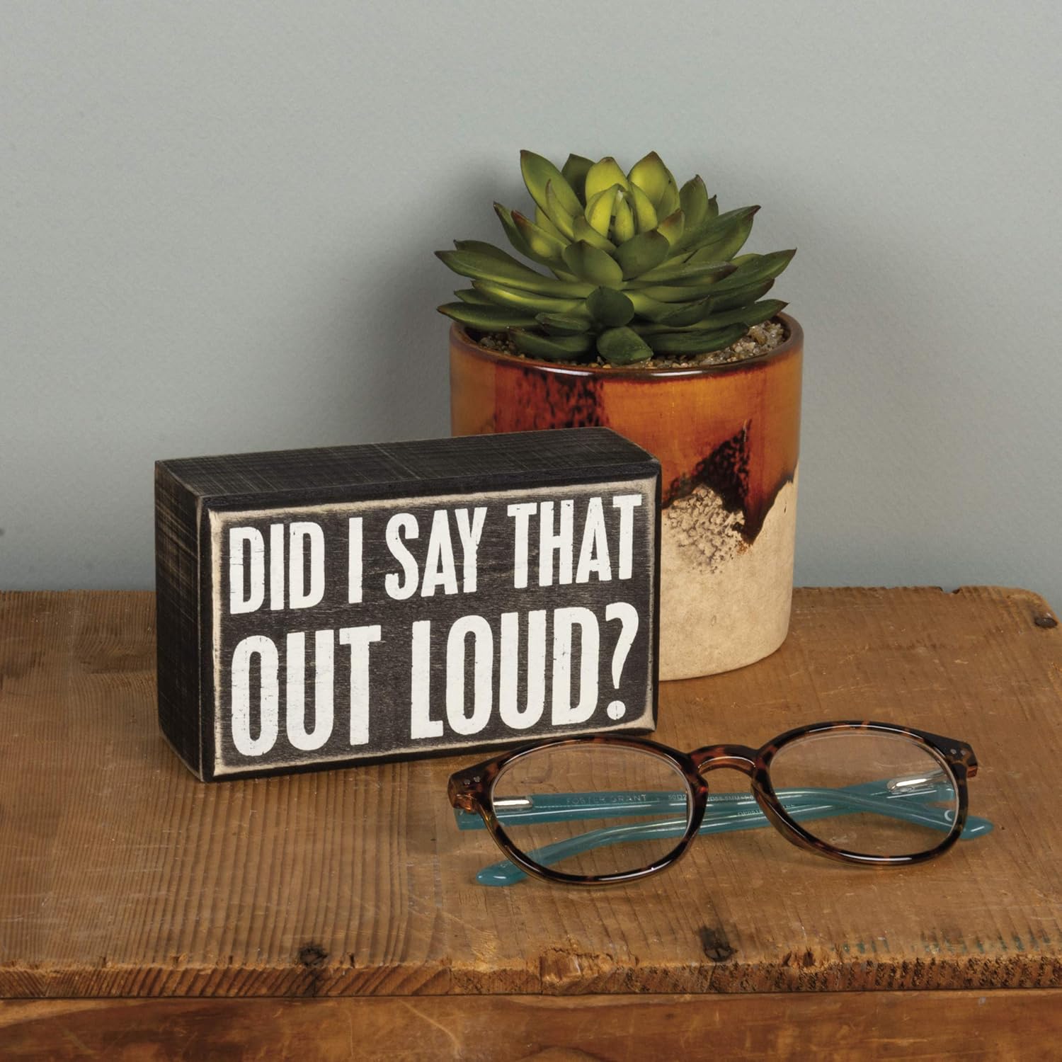 Primitives by Kathy 25172 Pinstriped Trimmed Box Sign, 5-Inch by 5-Inch, Relax We're All Crazy: Home & Kitchen