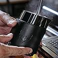 KNODOS Espresso Pitcher For Latte Art Premium Handleless Design Stainless Steel Pitcher with Leather Sleeve 14oz Milk Frother Jug Gift For Espresso Lovers