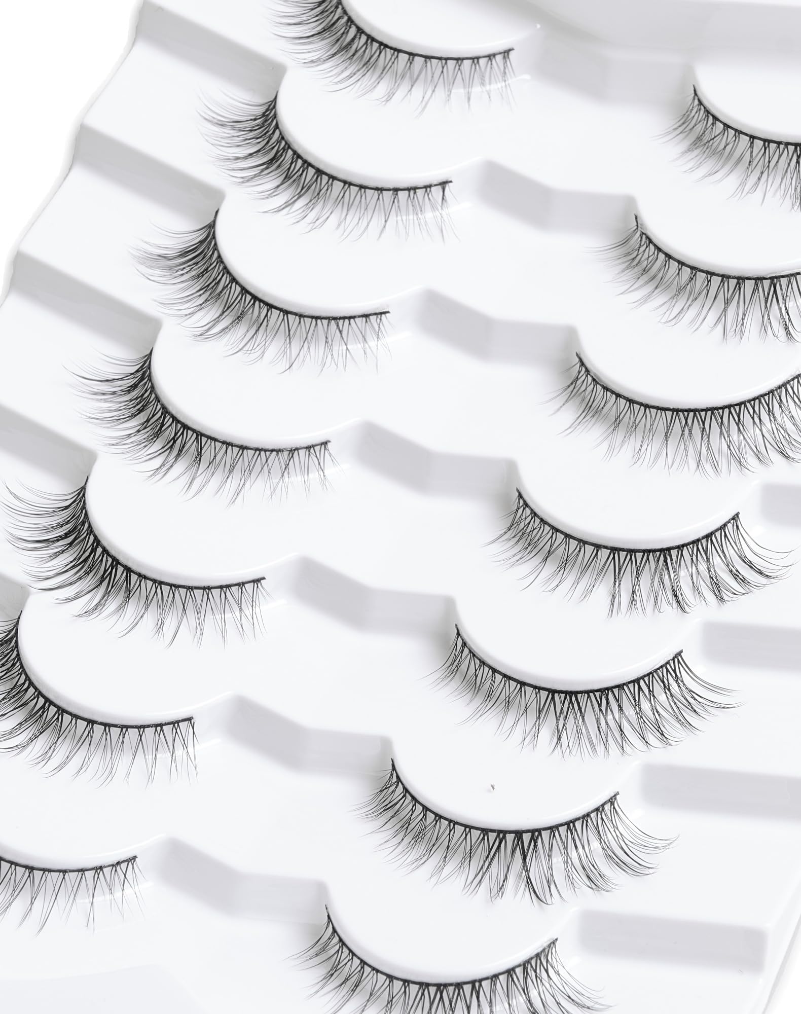 Onlyall Natural Lashes Wispy Lashes Natural Look False Eyelashes Natural Flared Eyelashes False Eye Lashes Soft Fluffy Lashes 7 Pairs D11 Gradual-10mm