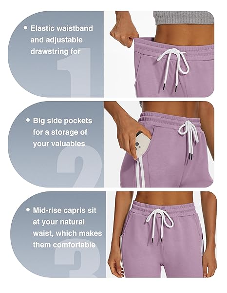 SPECIALMAGIC WOMEN’S CAPRI PANTS AIR LAYER ELASTIC WAIST CAPRI JOGGERS CAUSAL CROPPRD PANTS SOFT GRAYISH PURPLE AIR LARGE