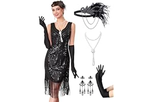 RRYIO 1920s Flapper Dresses for Women,Sheer Beaded Sleeves Great Gatsby Dresses Roaring 20s Costumes with Accessories
