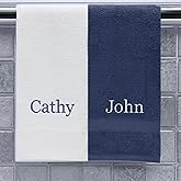 Shape28 Custom Name Towels Set of Two 27"x54" Personalized Gift, Great for Spa, Gym, Drom (White/Navy)