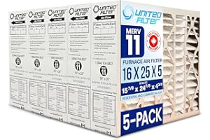 United Filter 16x25x5 MERV 11 Furnace Filter (5 Pack) - Pleated HVAC AC Furnace Air Filter Compatible with Honeywell FC100A10