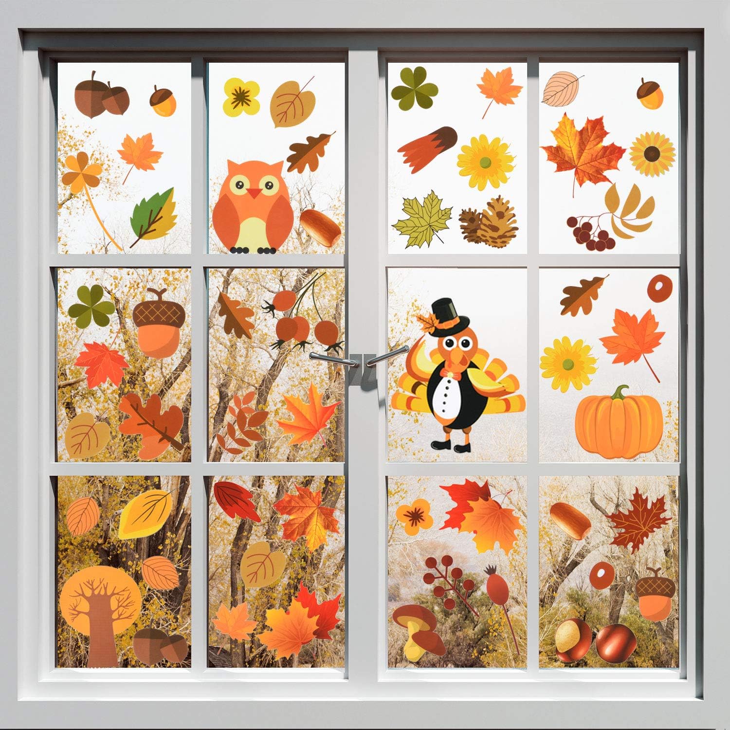 Amazon Com 202 Pieces Fall Leaves Window Clings Thanksgiving