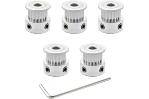 SHCEEC GT2 Timing Pulleys 20 Teeth 5mm Bore 6mm Width for 3D Printer 2mm Pitch Aluminum Timing Belt Pulley Wheel with Allen Wrench (Pack of 5Pcs)