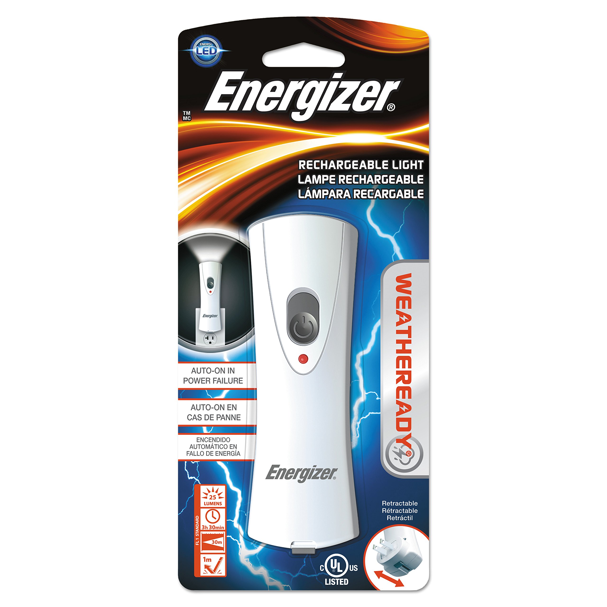Energizer Rechargeable Plug In LED Flashlight, Emergency Power Outage
