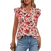 BTFBM Womens Tops Dressy Casual 2026 Spring Summer Shirts Boho Floral V Neck Ruffle Cap Sleeve Business Work Blouses