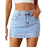 BISUAL Denim Skirt Women Casual Denim Mini Skirt High Waisted Denim Skort Slim Fit Jean Skirt Summer Jean Skort with Pocket