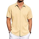 J.VER Men's Linen Shirts Casual Short Sleeve Button Down Shirt Beach Vacation Cruise Summer Wedding Cotton Tops