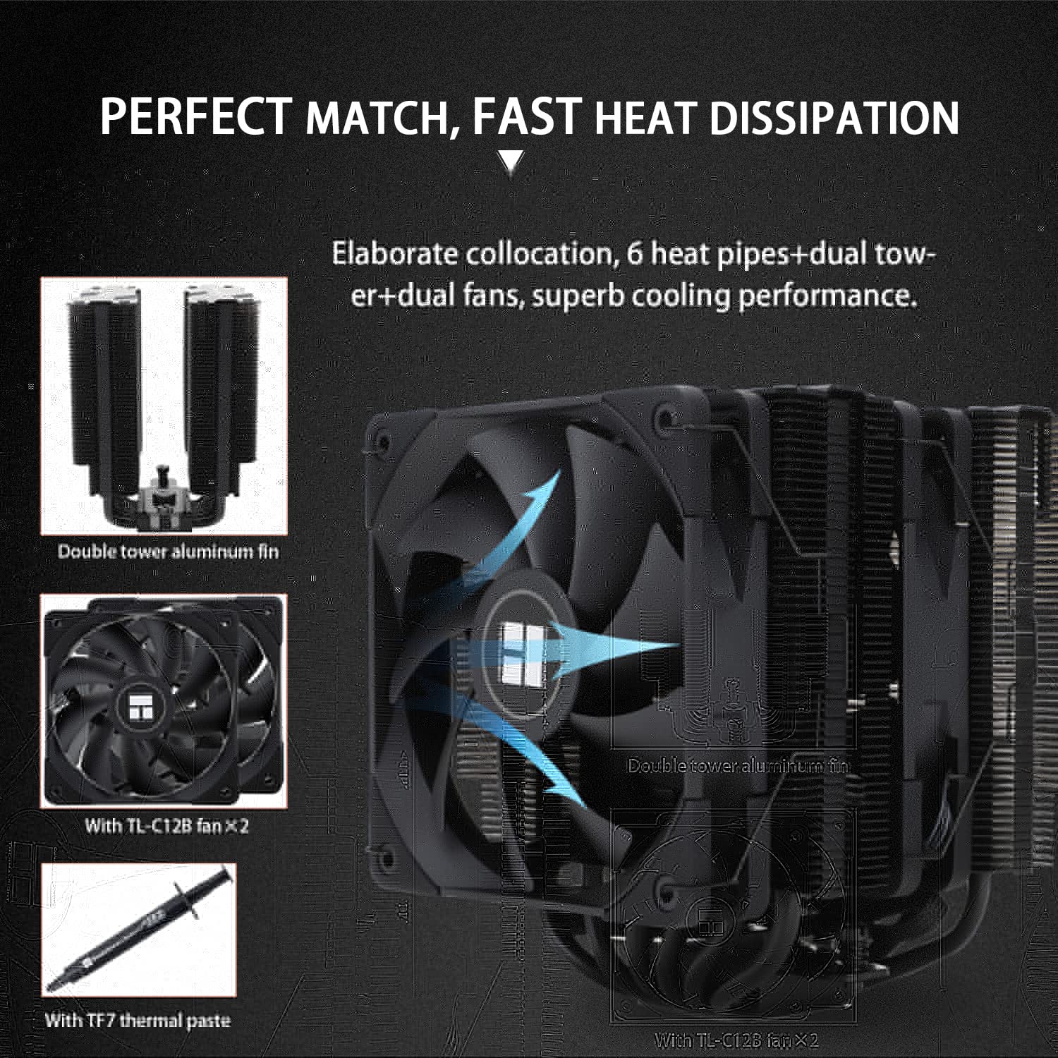 Thermalright Peerless Assassin 120 CPU Air Cooler, 6 Heat Pipes, Dual 120mm TL-C12B PWM Fan, Aluminium Heatsink Cover, AGHP Technology, for AMD AM4/Intel LGA1851/1150/1151/1200/2066/2011 (PA120 Black)