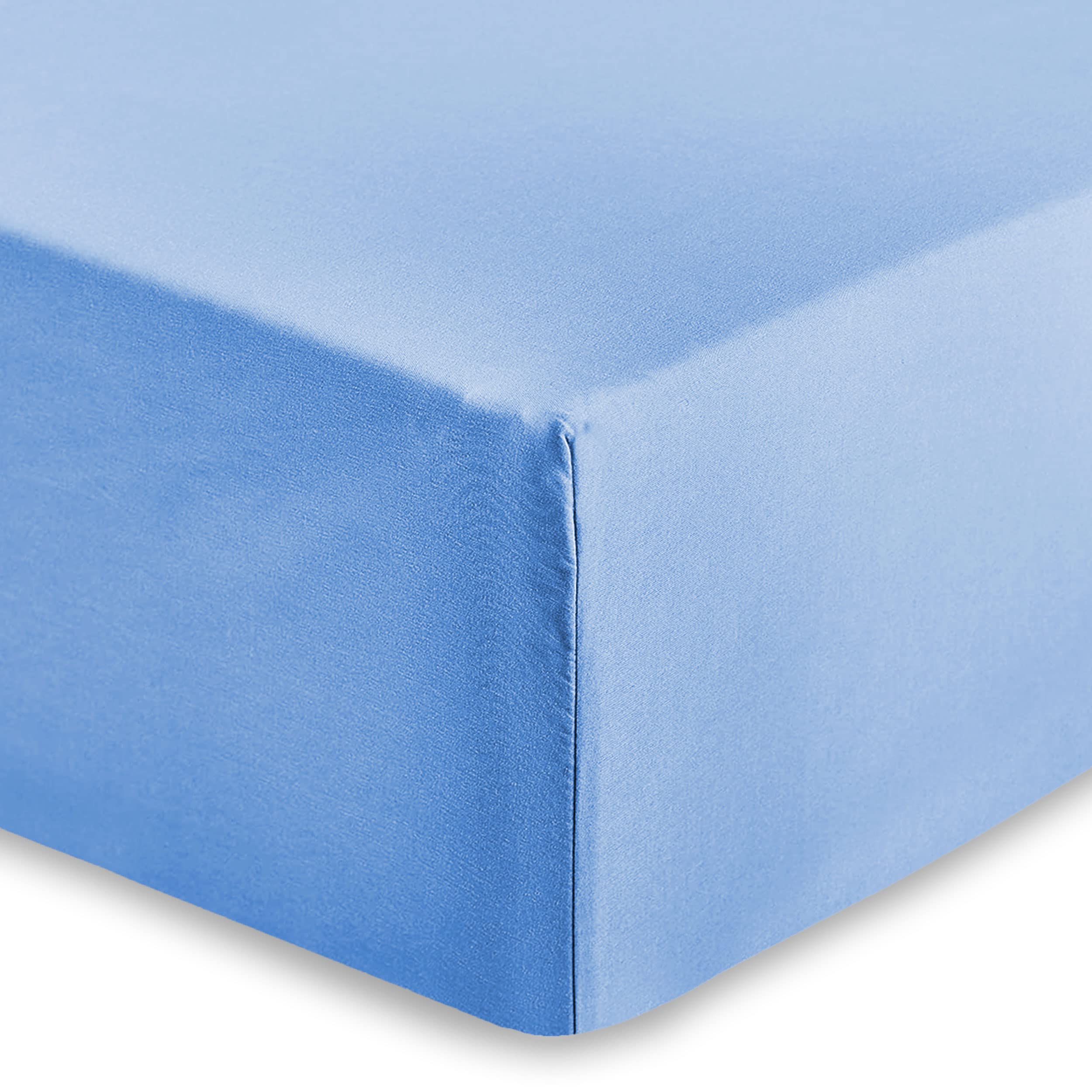 AMEHA King Size Fitted Sheet 25 cm Deep Soft Brushed Microfiber Fabric Easy Care Fade Resistant Fitted Bed Sheets (Light Blue, 152 x 200 cm)