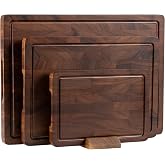 THETCHRY Walnut Wood Cutting Board Set, End Grain Cutting Board for Kitchen | Walnut Wooden Charcuterie Boards, FSC Certified, Non Toxic, Non-Slip Feet, 3 Practical Sizes, Meal Prep &amp; Serving, Gift Box