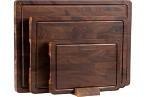 THETCHRY Walnut Wood Cutting Board Set, End Grain Cutting Boards for Kitchen with Handle, Non Toxic Wooden Charcuterie Boards