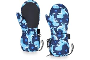 HIGHCAMP Kids Long Cuff Winter Snow Ski Mitten with Zipper Waterproof Gloves for Toddler Boys Girls