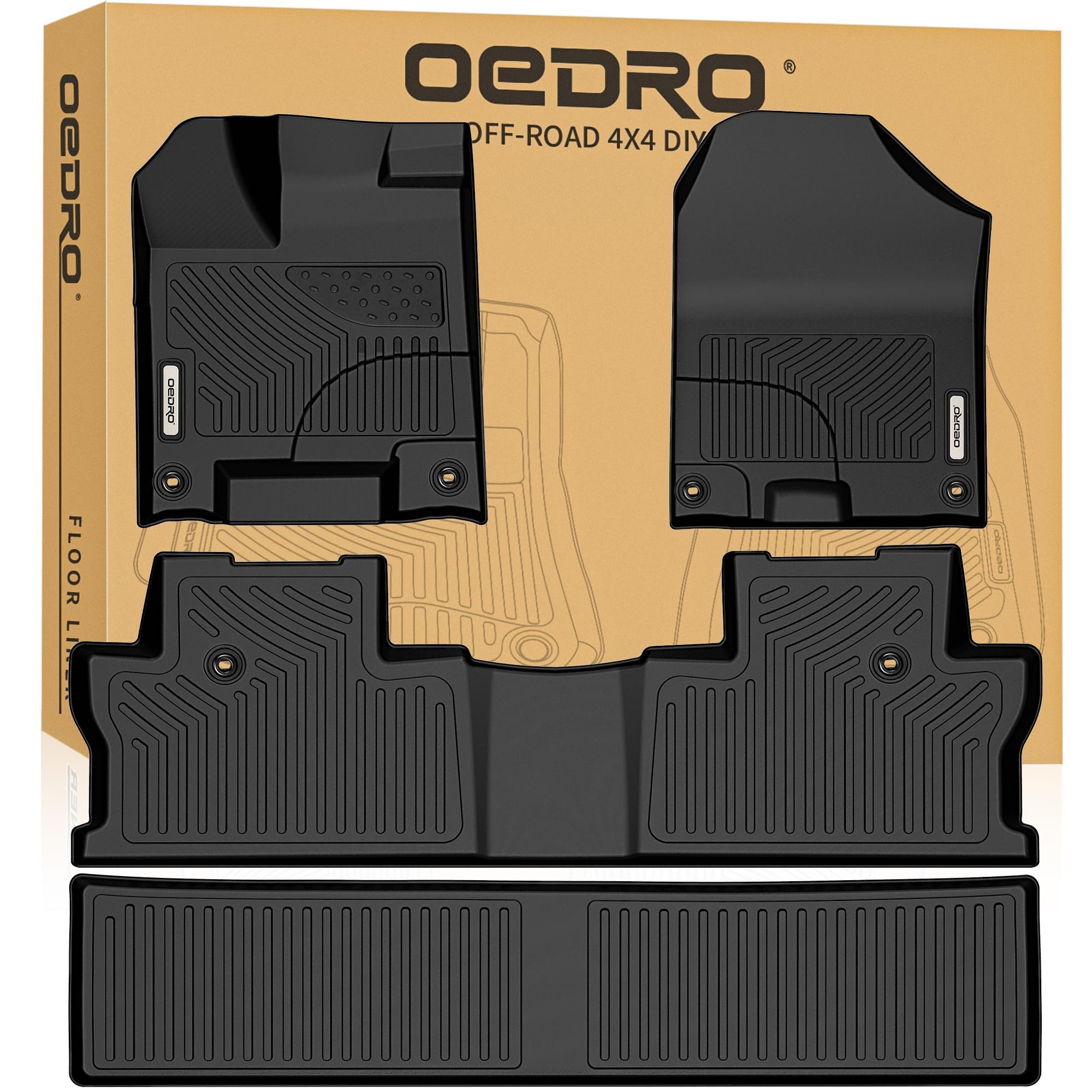 OEDRO Floor Mats Fit for 2017-2026 Honda Ridgeline Crew Cab, TPE All Weather Custom Fit for 2025 2026 Ridgeline 3 Row Liner Set (Front, 2nd Seats and Underseat Cargo Area), Black Image