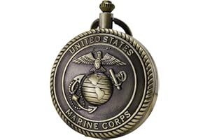 MORFONG Men's Pocket Watch Quartz US Marine Corps Pattern Fob Watches with Chain Necklace Gift Box