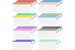 Smarpau 28Pcs Pencil Pouch, 14 Colors 9.3" x 4.7" Mesh Zipper Pouches for Organizing, Clear Pencil Case Zipper Pencil Bags for Office Supply & Travel Storage