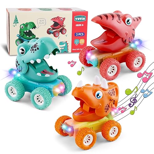 Yutin Baby Dinosaur Toy Cars for Year Old Toddlers, 3-Pack